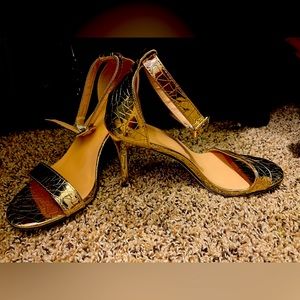 Metallic Textured Ankle Strap Stiletto Heels